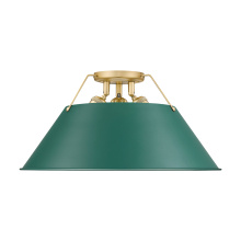 Golden 3306-3FM BCB-GN - Yep by Golden Lighting Orwell 3-light Flush Mount in Brushed Champagne Brass and Pine Green shade